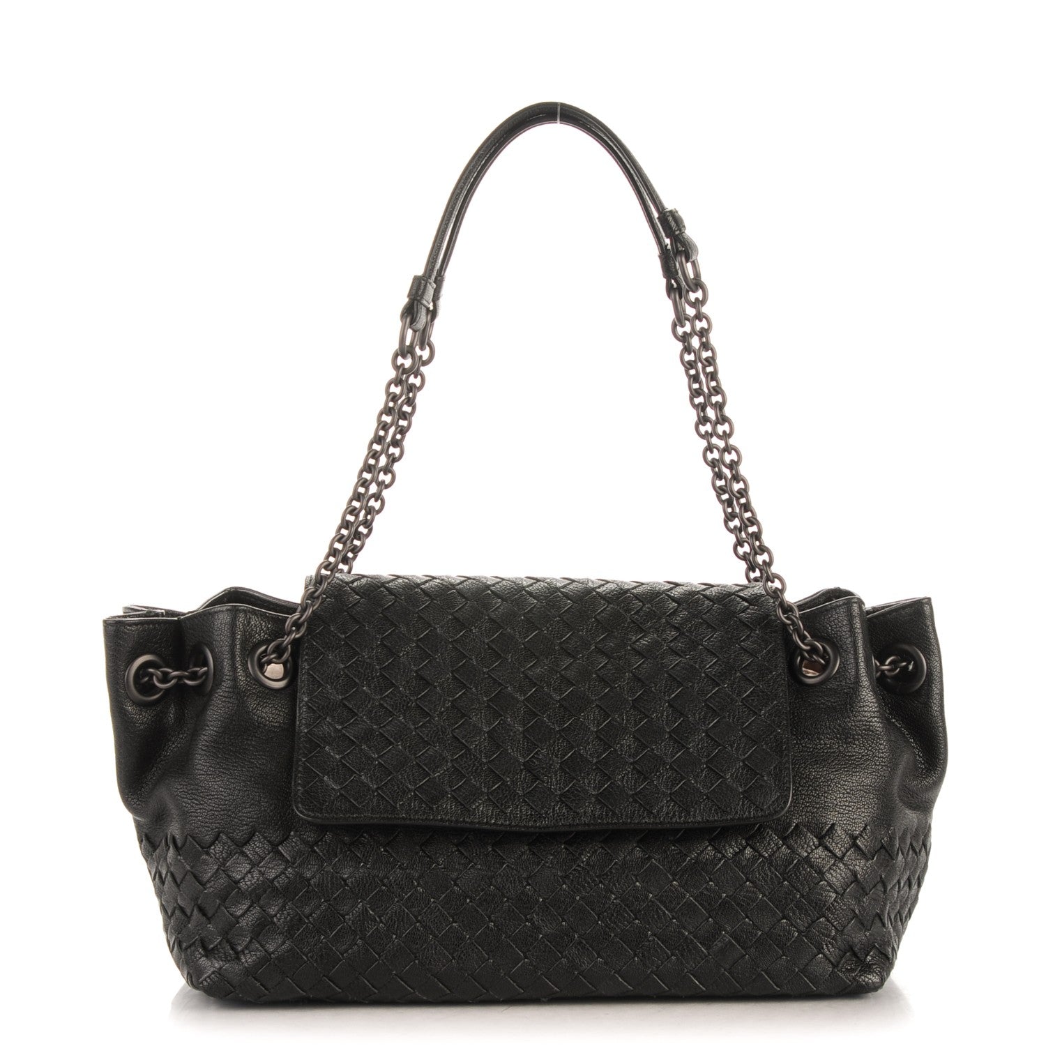 Bottega Veneta Madras Goatskin Intrecciato Small Shoulder Nero Black 1 of 8