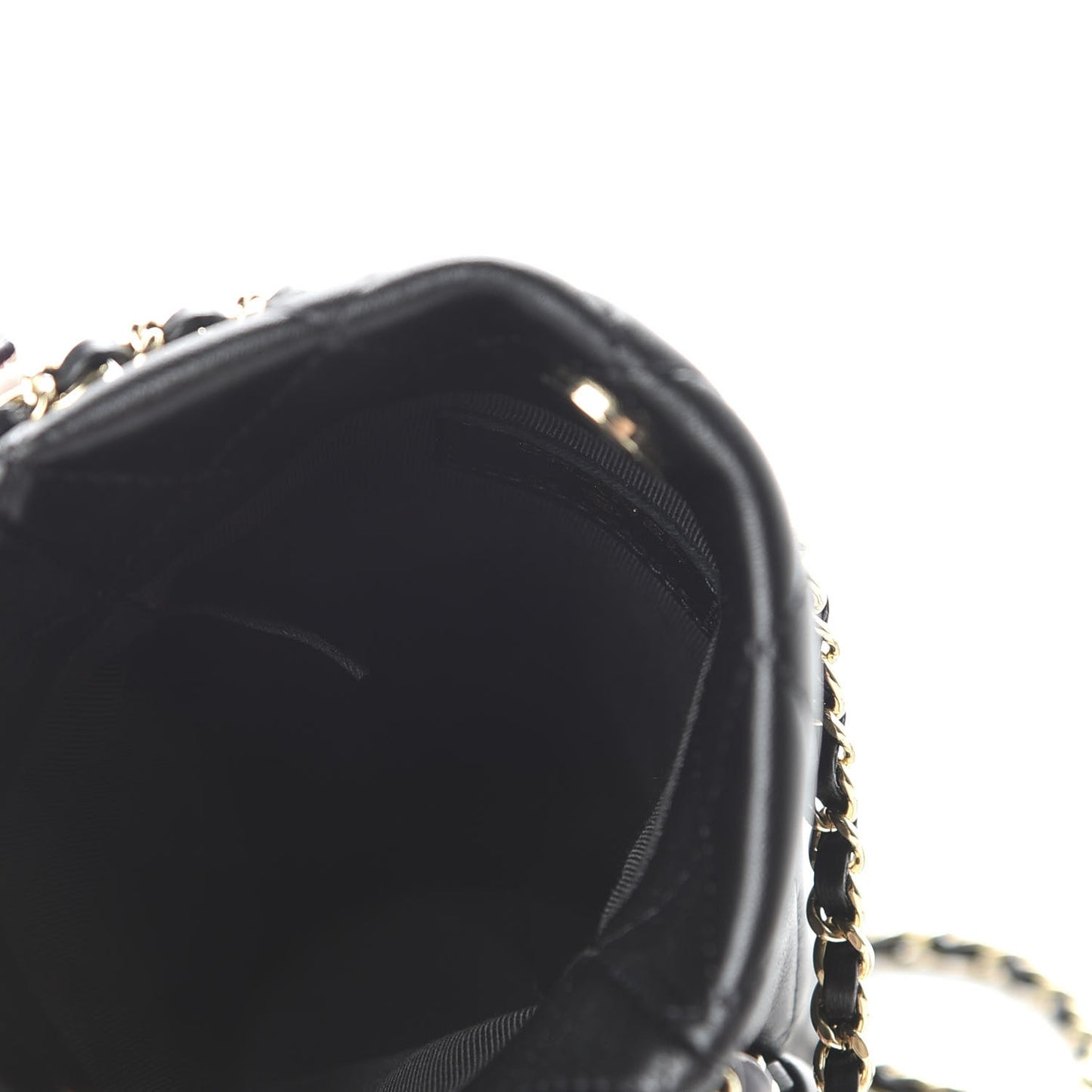 Lambskin Quilted Chain Around Phone Holder Black