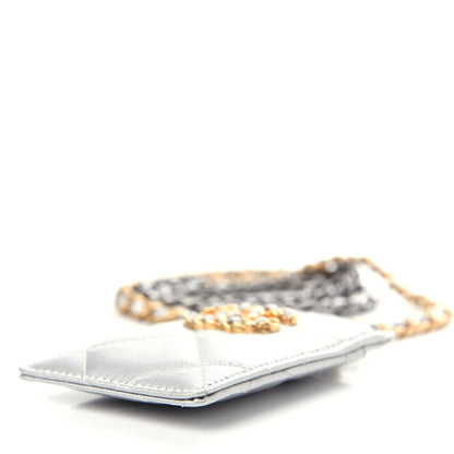 Chanel Metallic Goatskin Quilted Chanel 19 Card Holder On Chain Silver 10 of 10