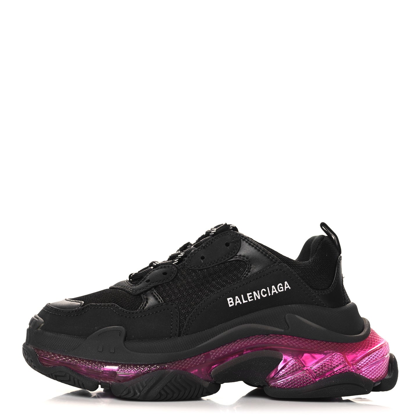 Fabric Mesh Clear Sole Womens Triple S Sneakers 37 Black Pink Neon