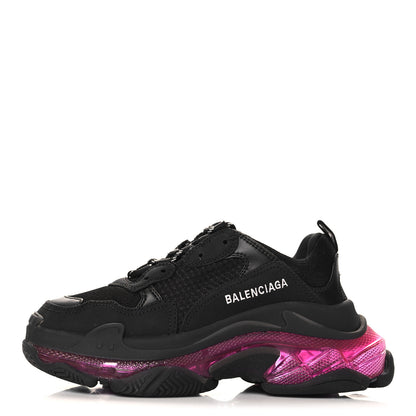 Balenciaga Fabric Mesh Clear Sole Womens Triple S Sneakers 37 Black Pink Neon 1 of 8