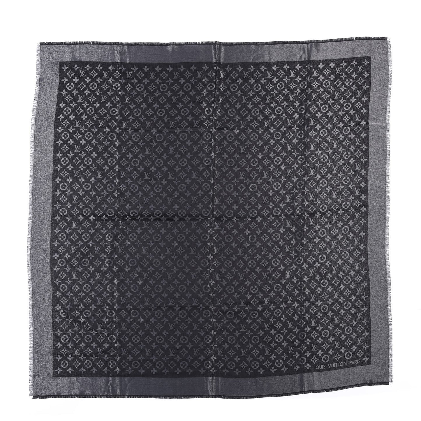 Silk Lurex Wool Monogram Shine Shawl Black