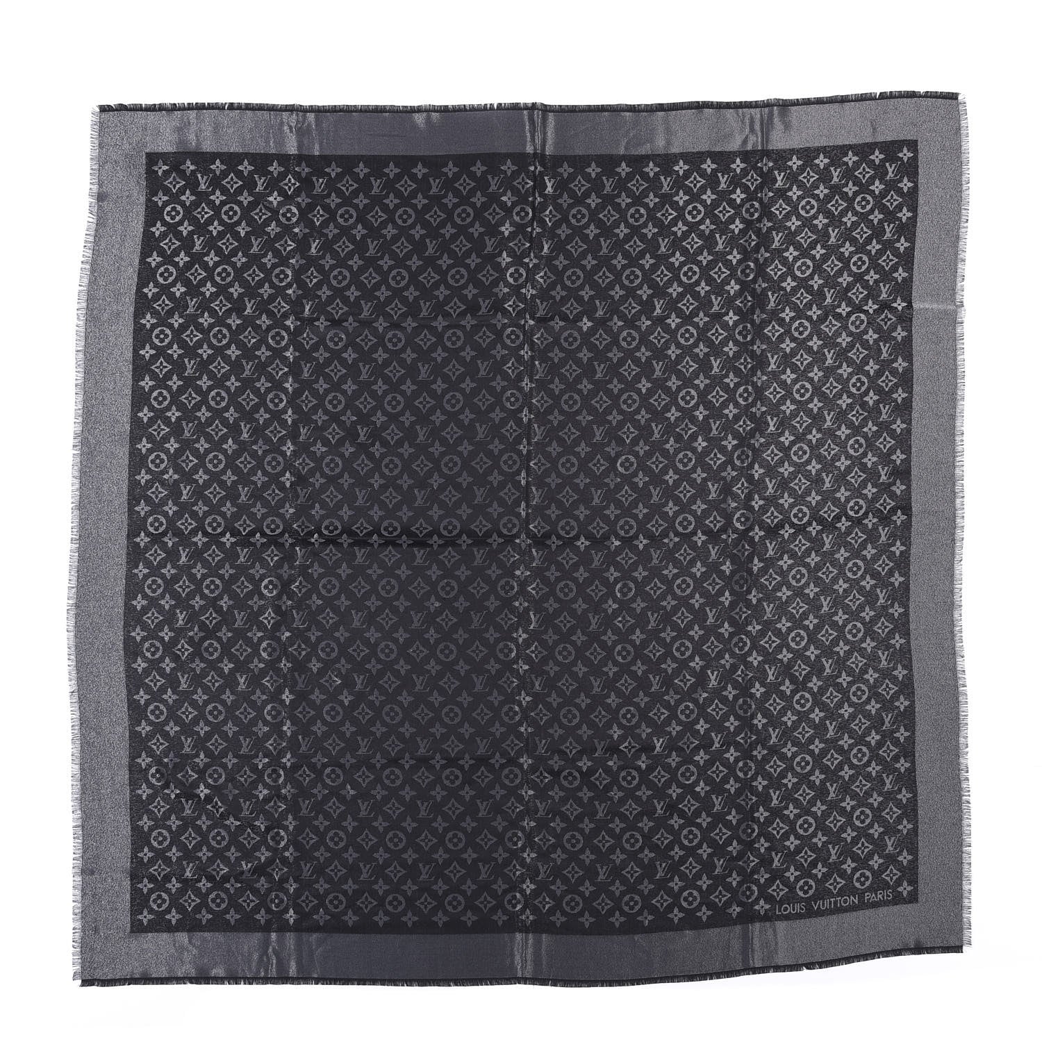 Louis Vuitton Silk Lurex Wool Monogram Shine Shawl Black 1 of 4