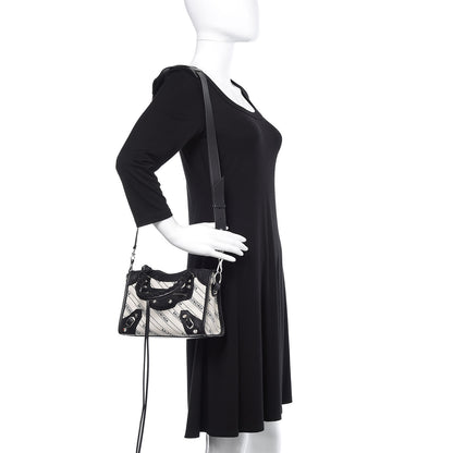 Balenciaga Canvas Satin Calfskin Diagonal Allover Logo Print Classic Silver Hardware Mini City Natural Black 2 of 10
