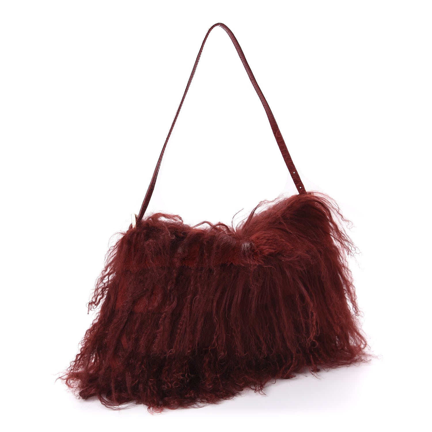 Fendi Fur Crocodile Baguette Rosso 3 of 9