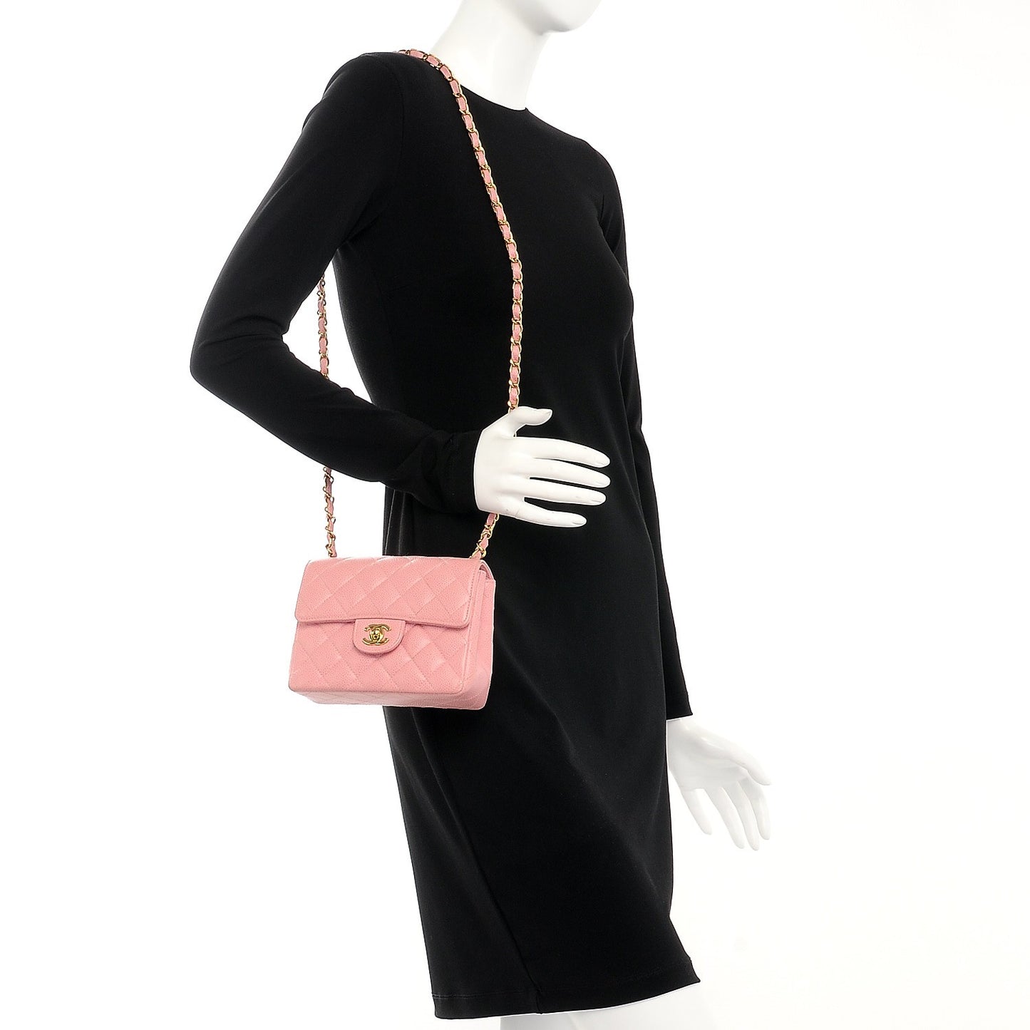 Caviar Quilted Mini Square Flap Pink
