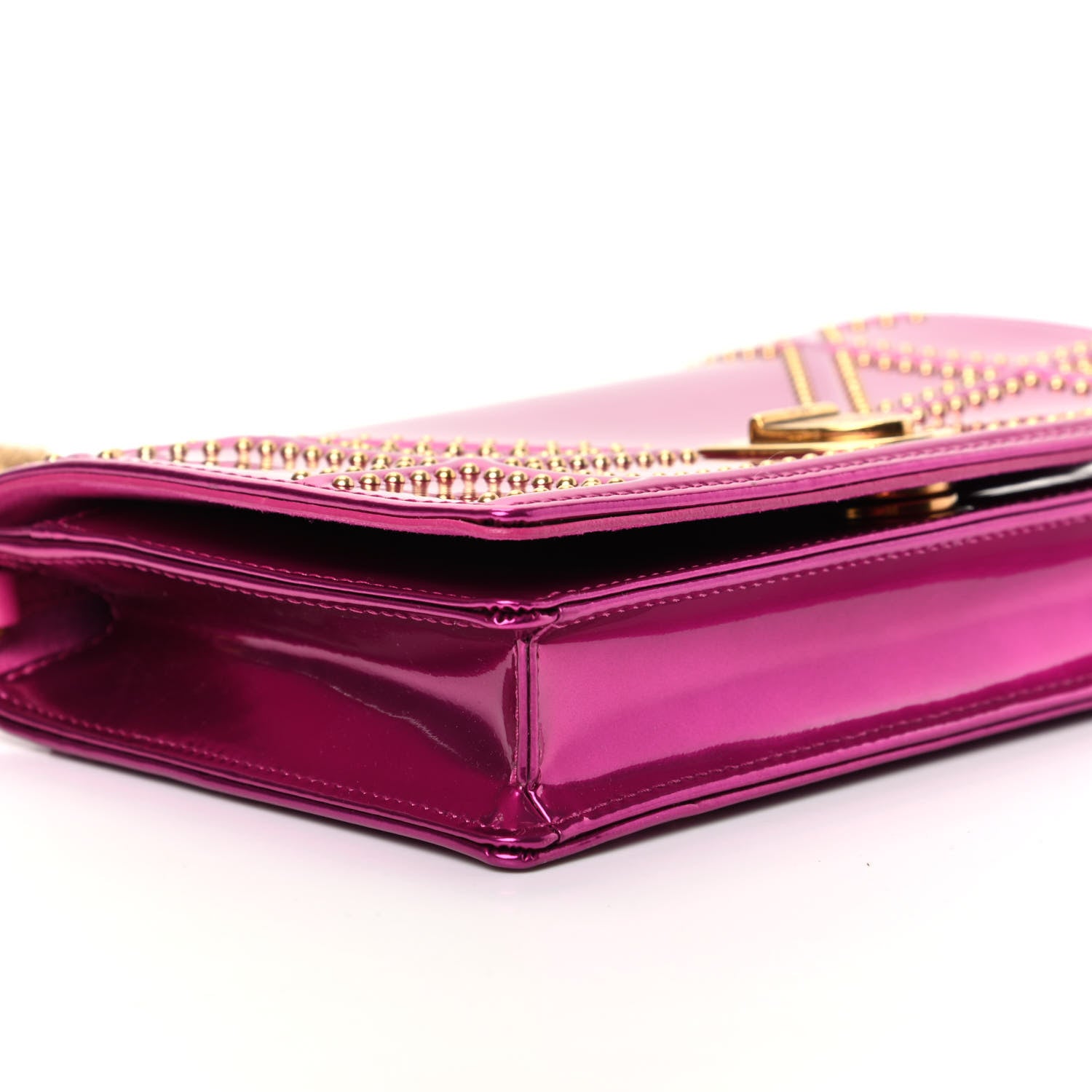 Christian Dior Patent Studded Diorama Wallet on Chain Pouch Pink 6 of 9