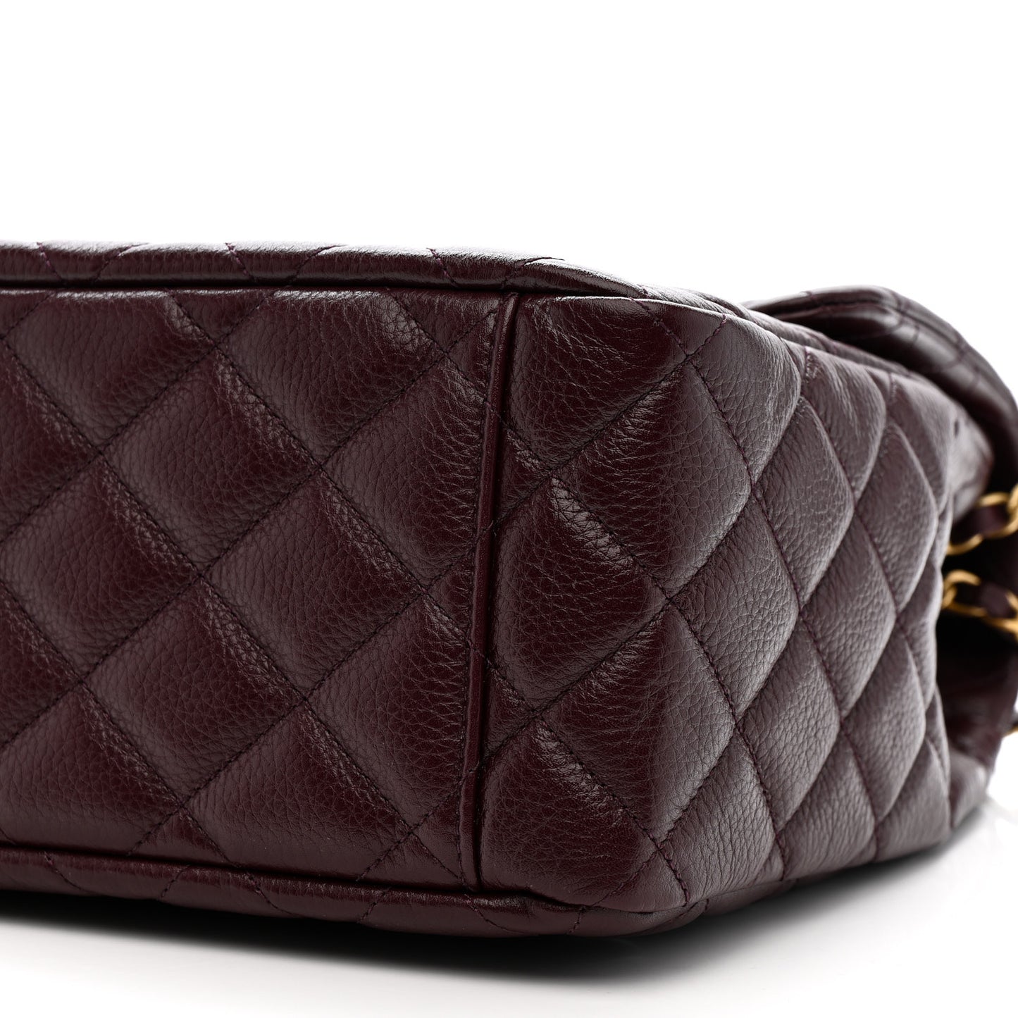 Grained Calfskin Quilted XXL Travel Flap Bag Burgundy