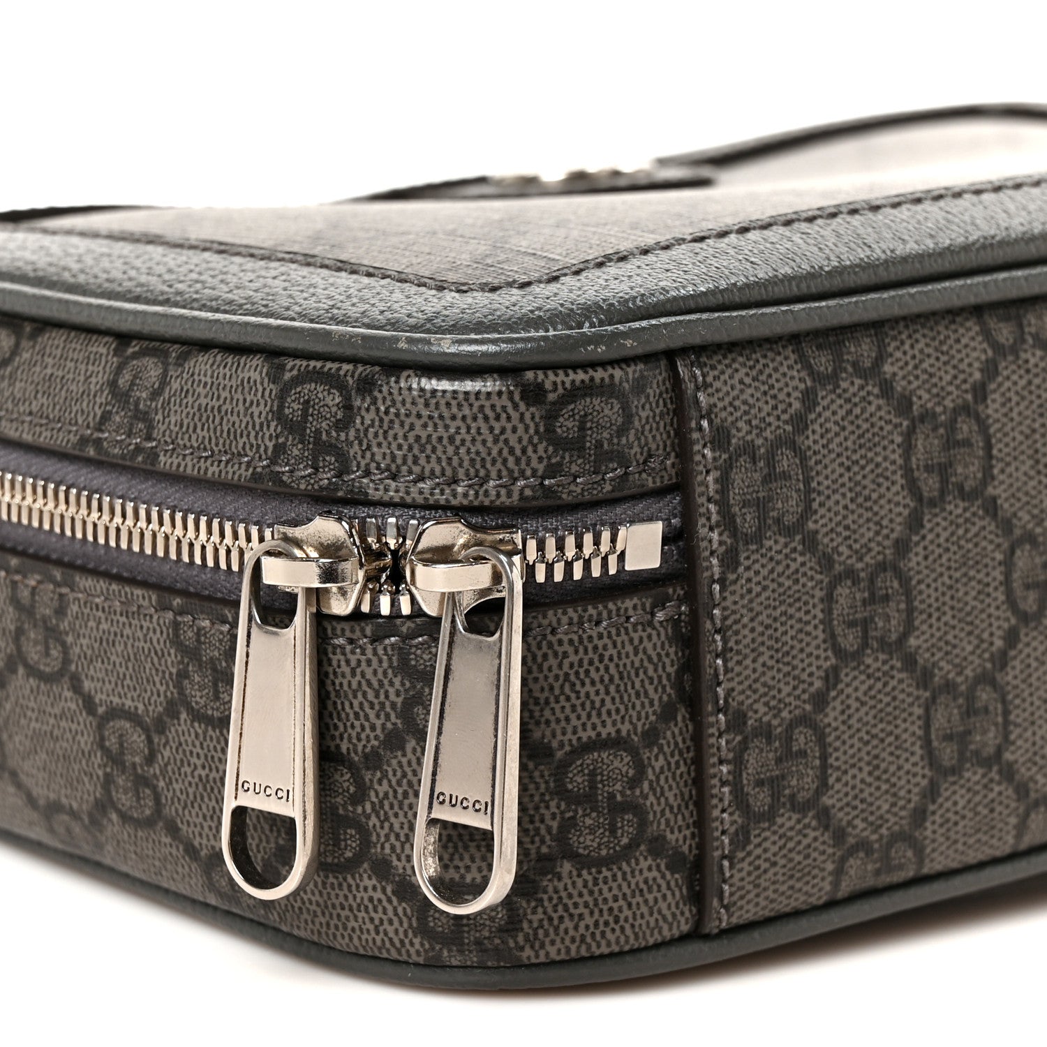Gucci GG Supreme Monogram Textured Dollar Calfskin Small Ophidia Top Handle Shoulder Bag  Grey Black Graphite Grey 10 of 11