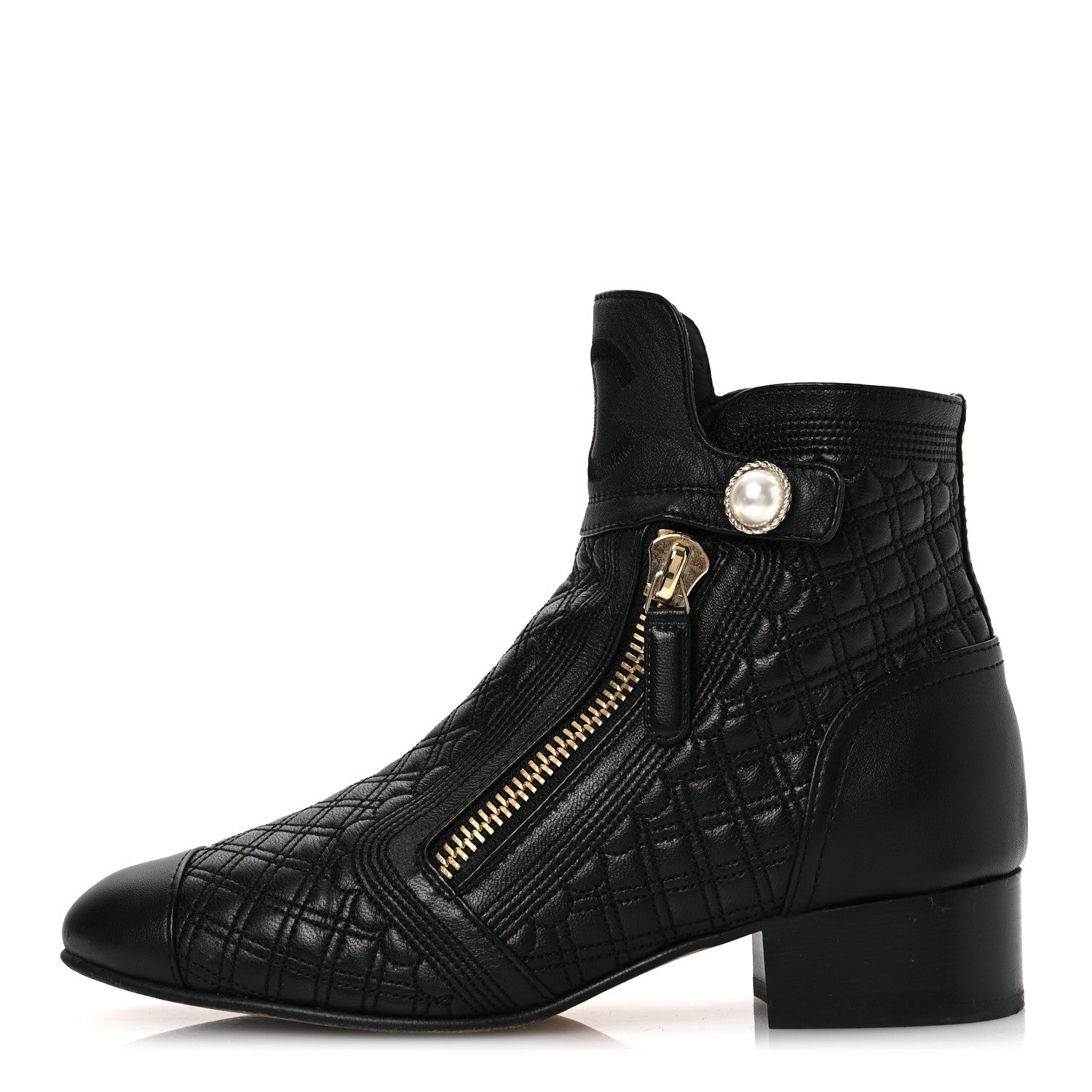Chanel Lambskin Quilted Cap Toe Short Boots 36.5 Black 1 of 12