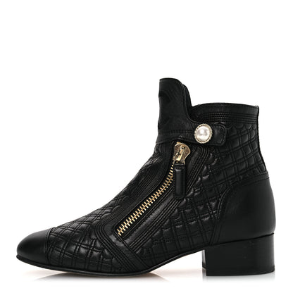 Chanel Lambskin Quilted Cap Toe Short Boots 36.5 Black 1 of 12