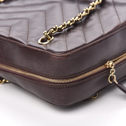 Chanel Lambskin Chevron Quilted Camera Case Brown 10 of 16