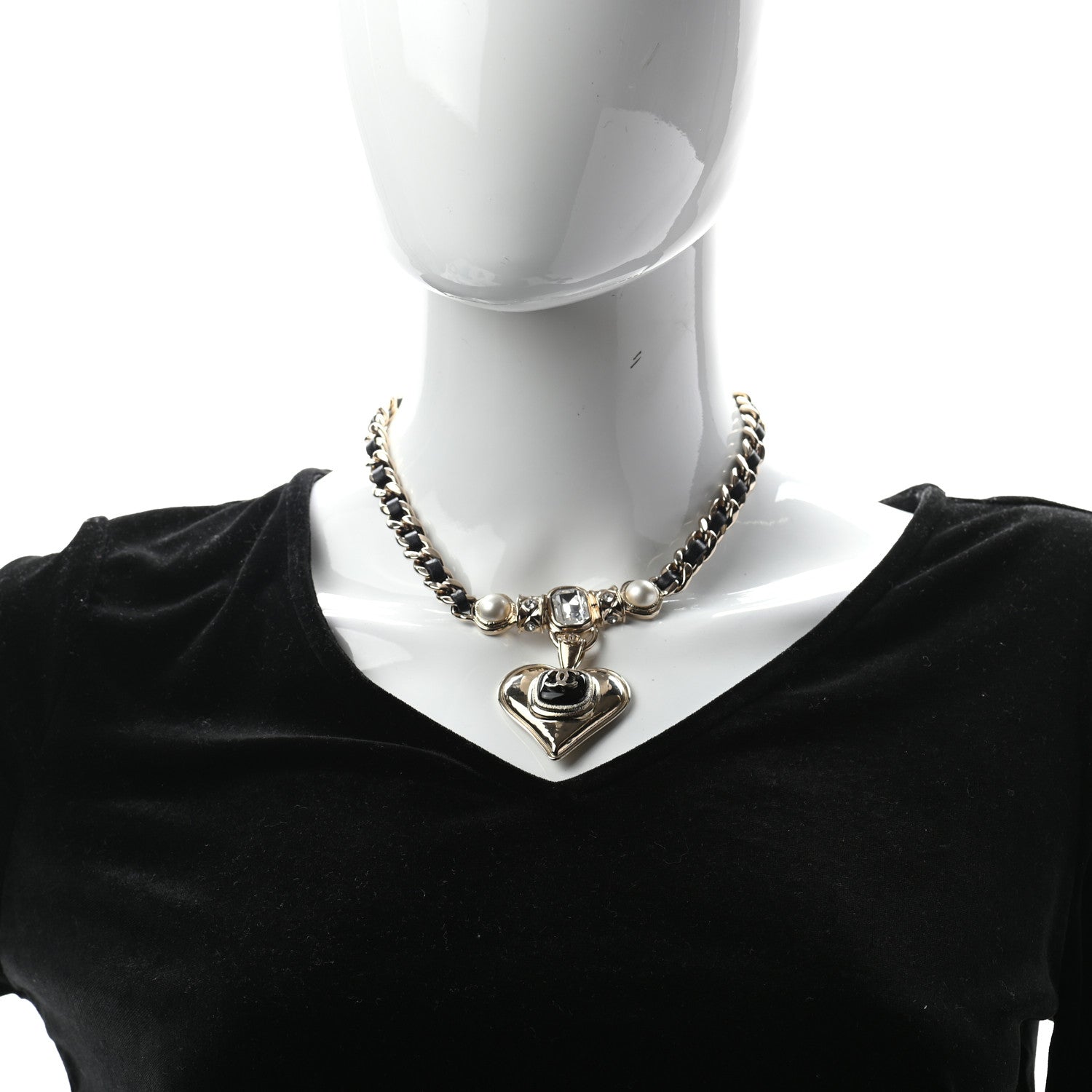 Chanel Lambskin Crystal Pearl CC Heart Choker Gold Black 2 of 6