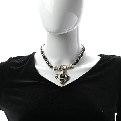 Chanel Lambskin Crystal Pearl CC Heart Choker Gold Black 2 of 6