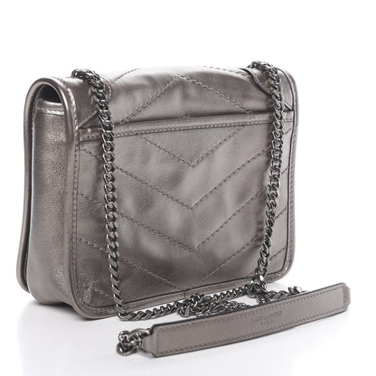 Saint Laurent Metallic Calfskin Matelasse Monogram Niki Chain Wallet Platinum 3 of 9