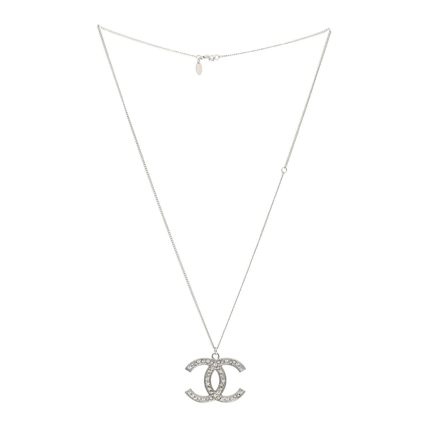 Crystal CC Pendant Necklace Silver