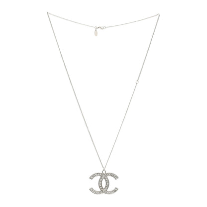 Chanel Crystal CC Pendant Necklace Silver 3 of 5