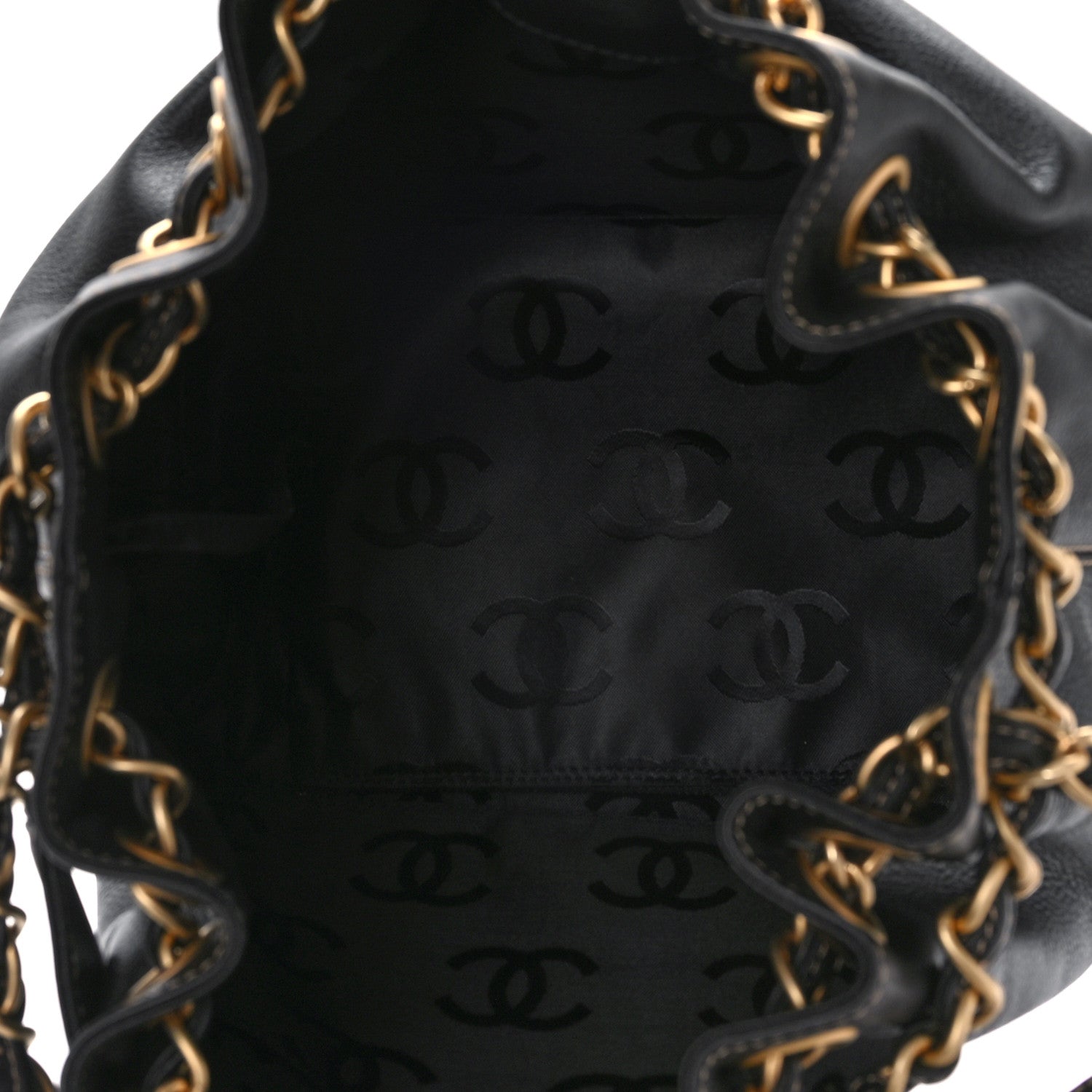Chanel Grained Calfskin CC Drawstring Bucket Bag Black 5 of 8