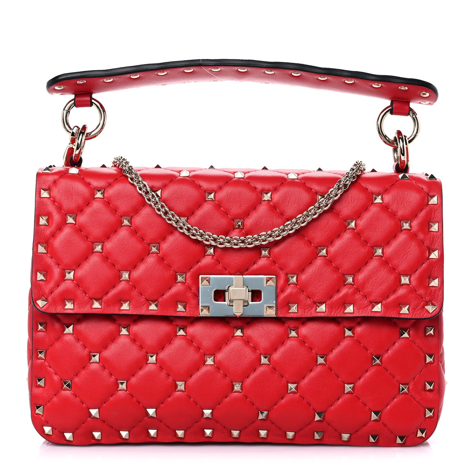 Valentino Garavani Lambskin Medium Rockstud Spike Shoulder Bag Red 1 of 10
