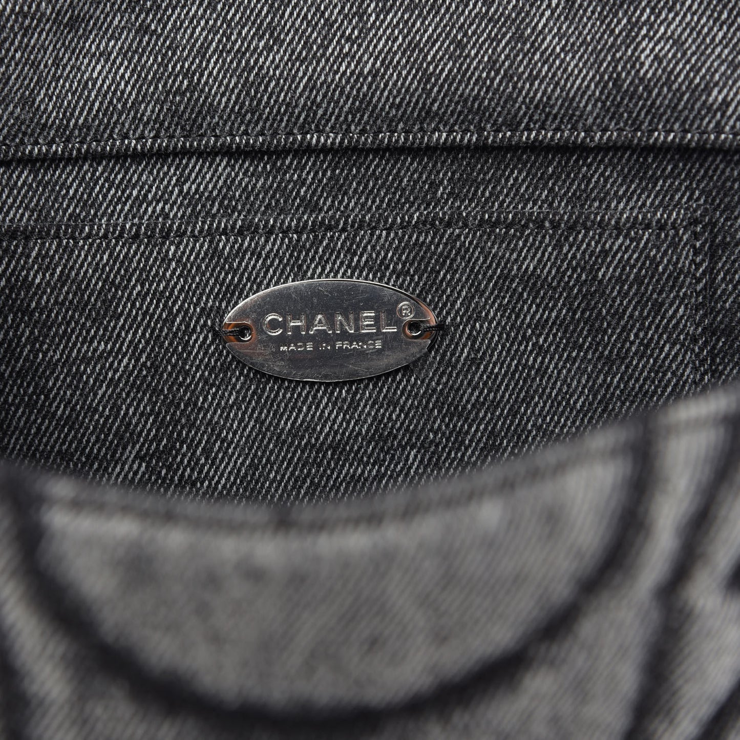 Denim Embossed CC Logo Print Mini Single Flap Black