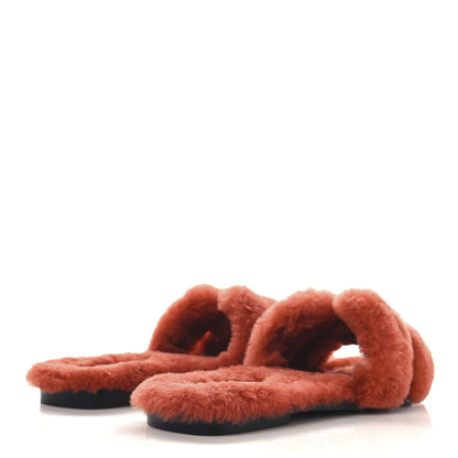 Hermes Woolskin Oran Sandals 38.5 Orange 5 of 9