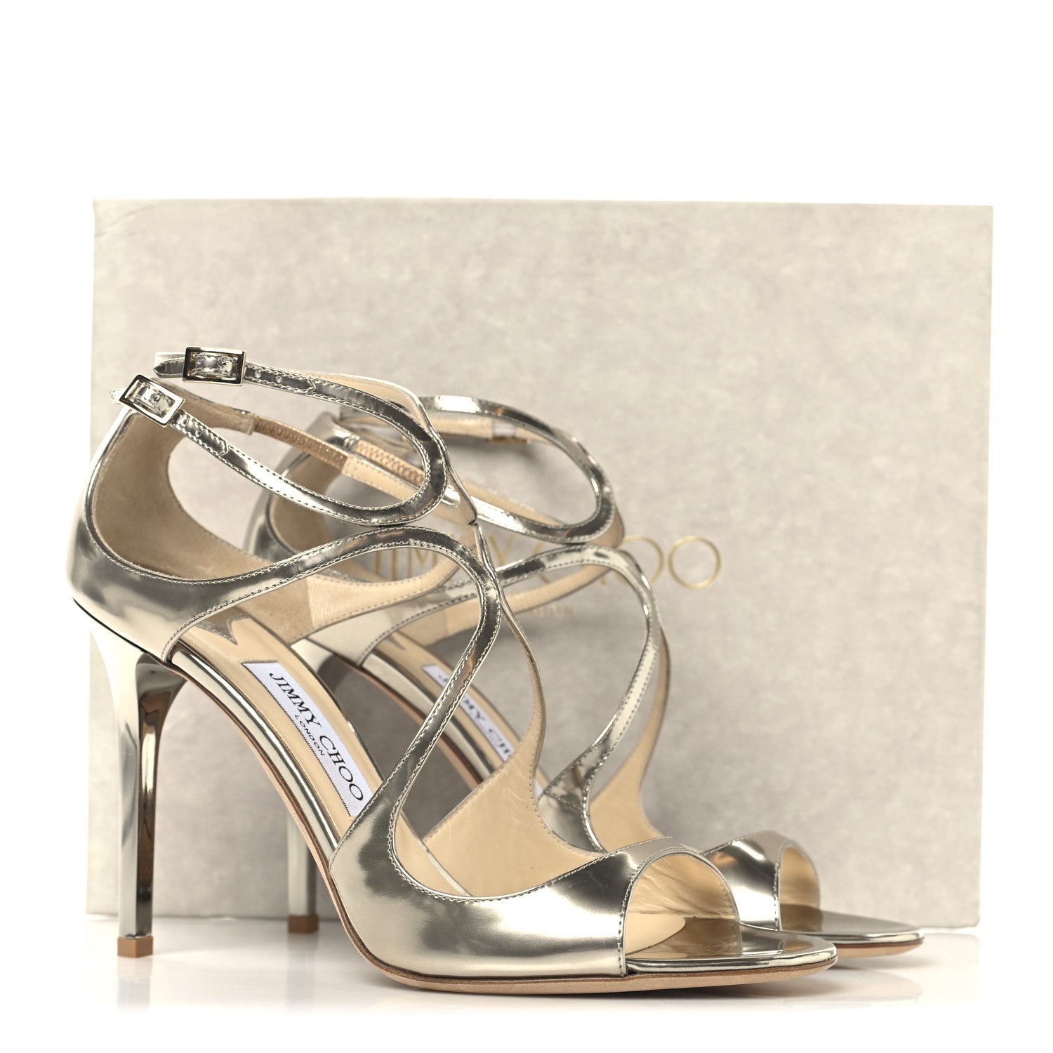 Jimmy Choo Mirror Calfskin Lang Sandals 41 Gold 9 of 9