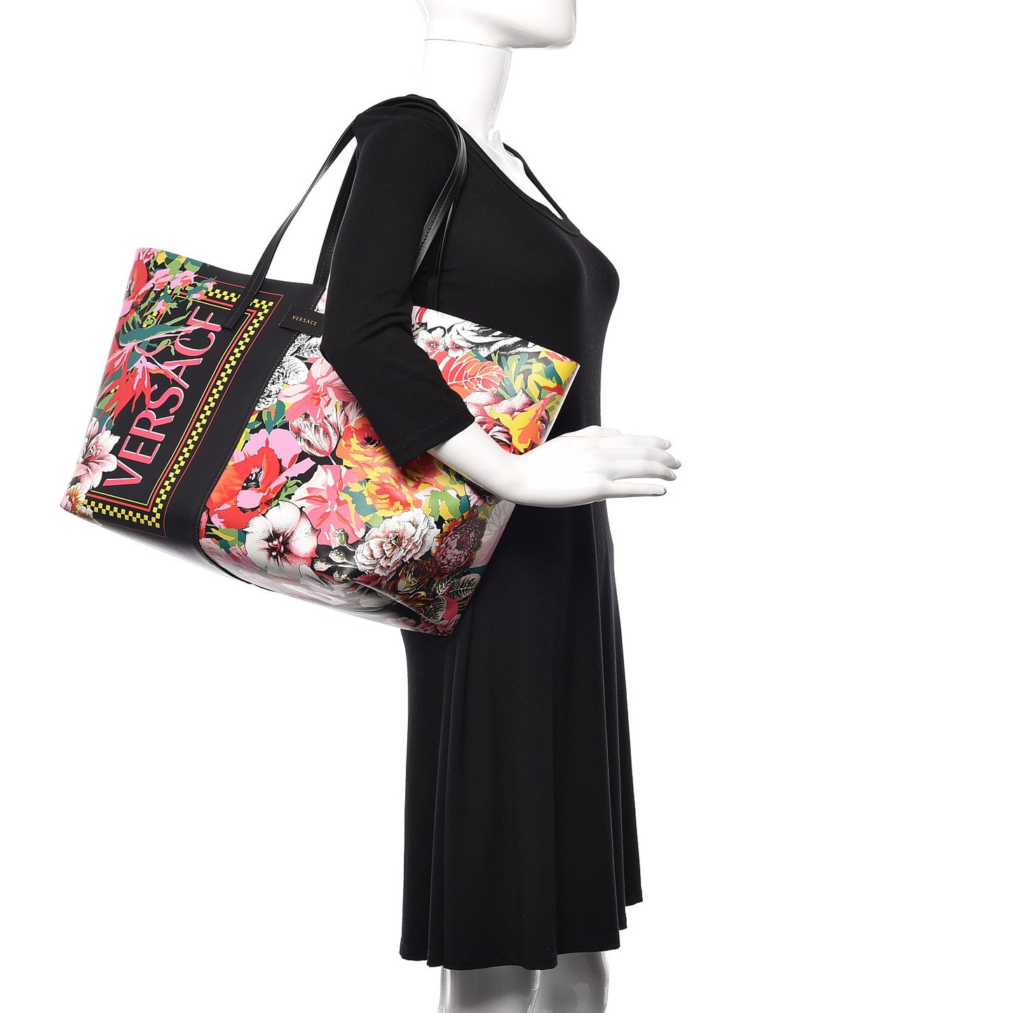 Calfskin Vintage 90's Logo Floral Tote Black
