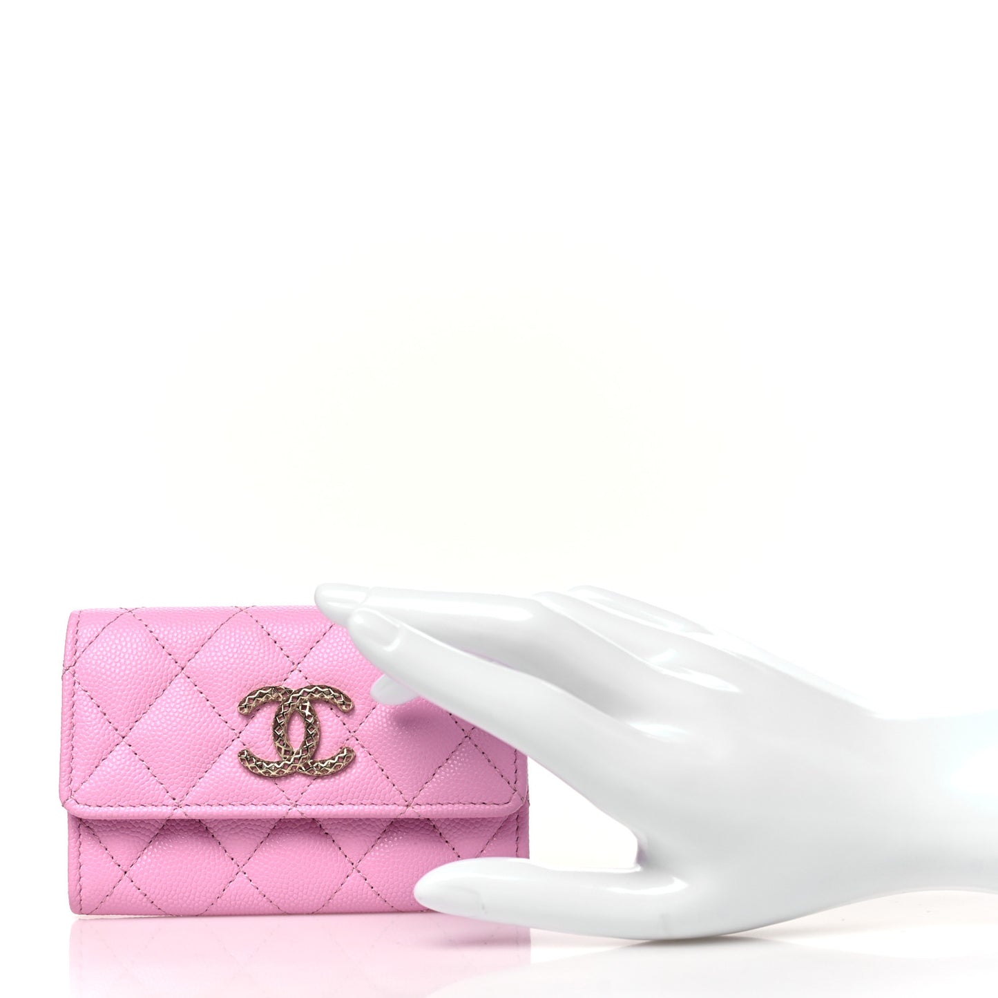 Caviar Metal Perforated Quilted CC Flap Card Holder Pink Green