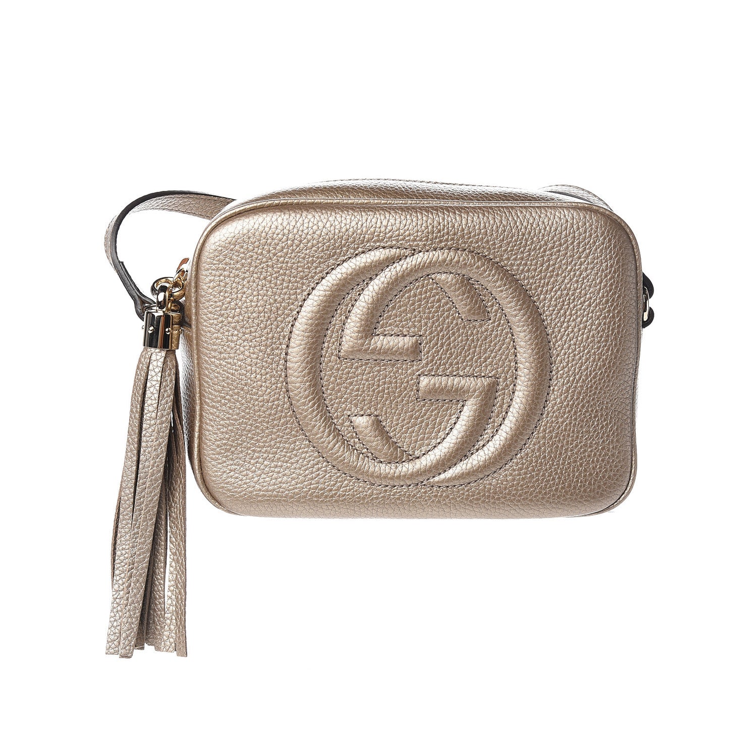 Metallic Pebbled Calfskin Small Soho Disco Bag Golden Beige