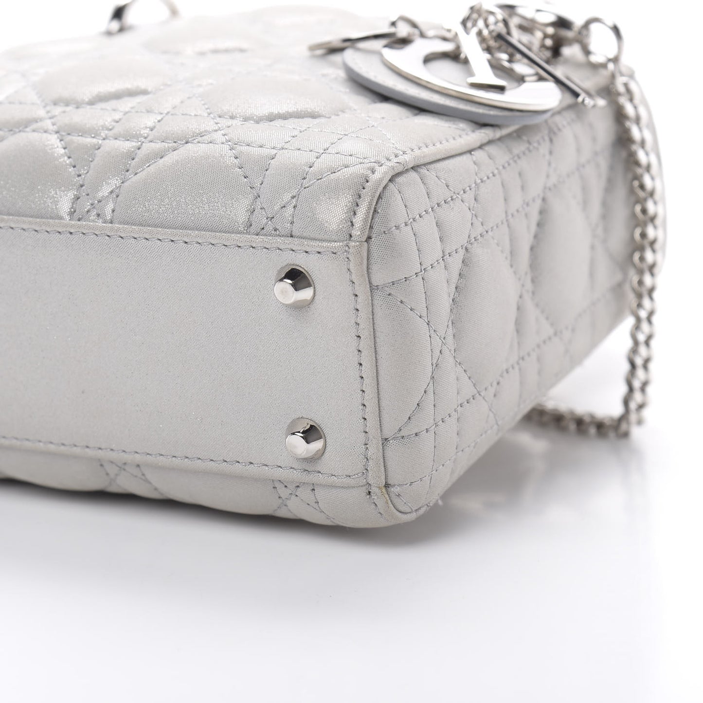 Metallic Lambskin Cannage Mini Lady Dior Silver