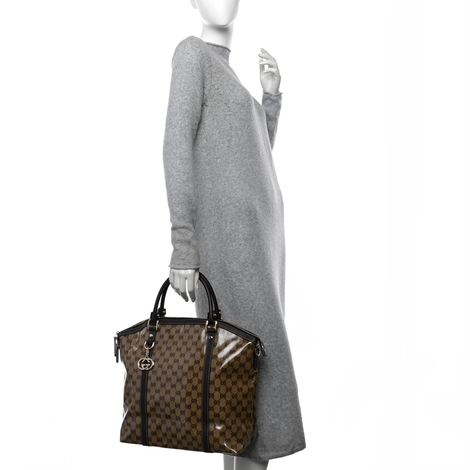 Gucci Crystal Monogram Large GG Charm Dome Satchel Dark Brown 2 of 11