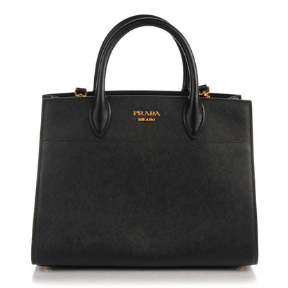 Prada Saffiano Calfskin Bibliothèque Top Handle Nero Black Bianco 1 of 7