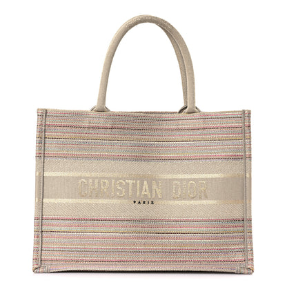 Christian Dior Canvas Embroidered Medium Stripes Book Tote Beige Multicolor 1 of 11