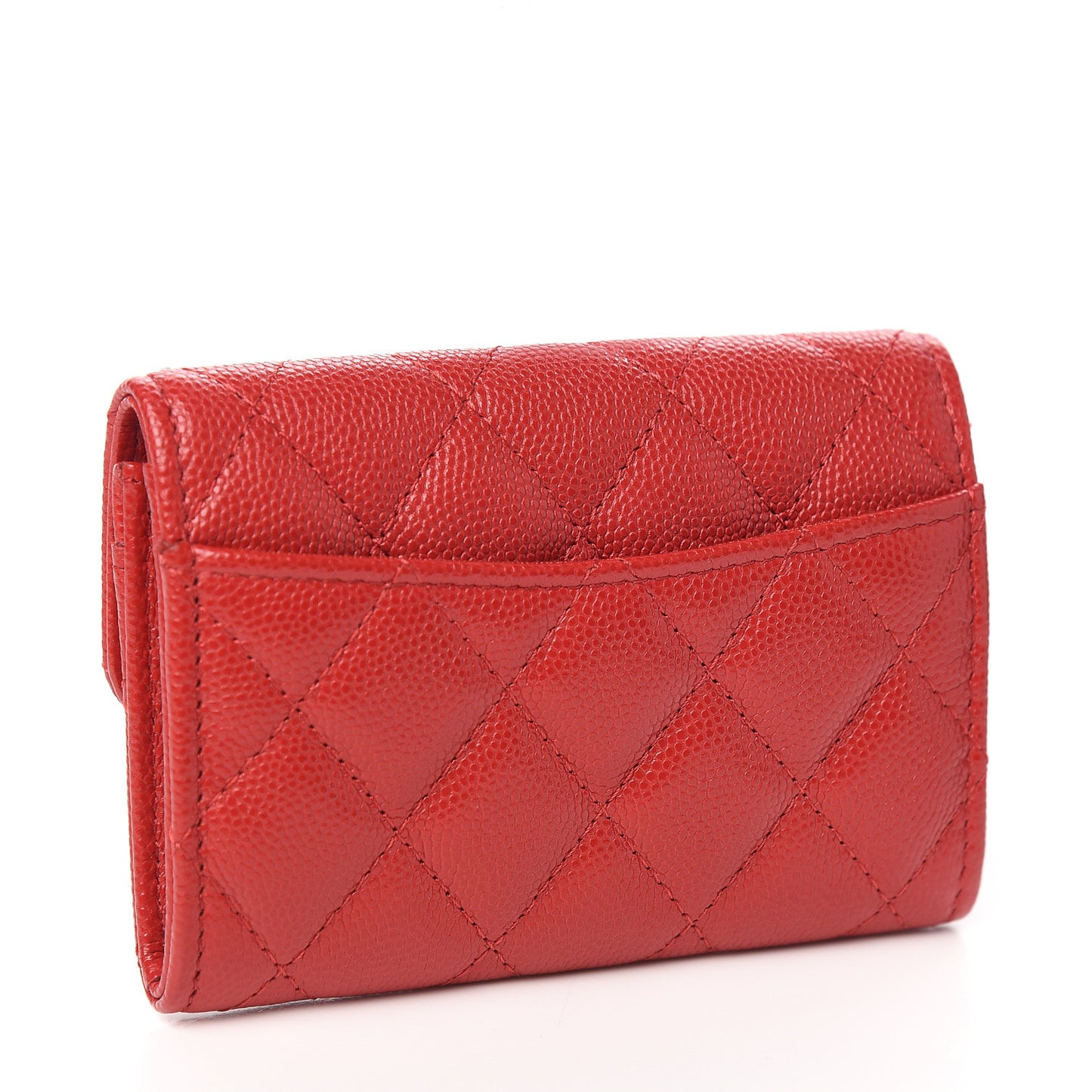 Caviar Quilted Flap Card Holder Wallet Red