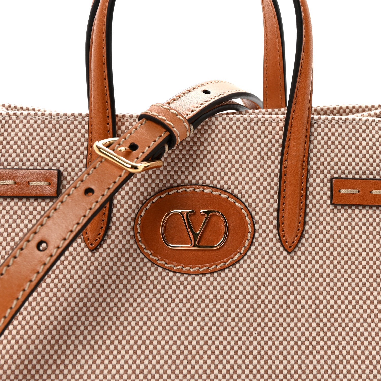 Valentino Garavani Jacquard Canvas Small Vlogo Antibes Shopping Bag Camel Natural 7 of 9