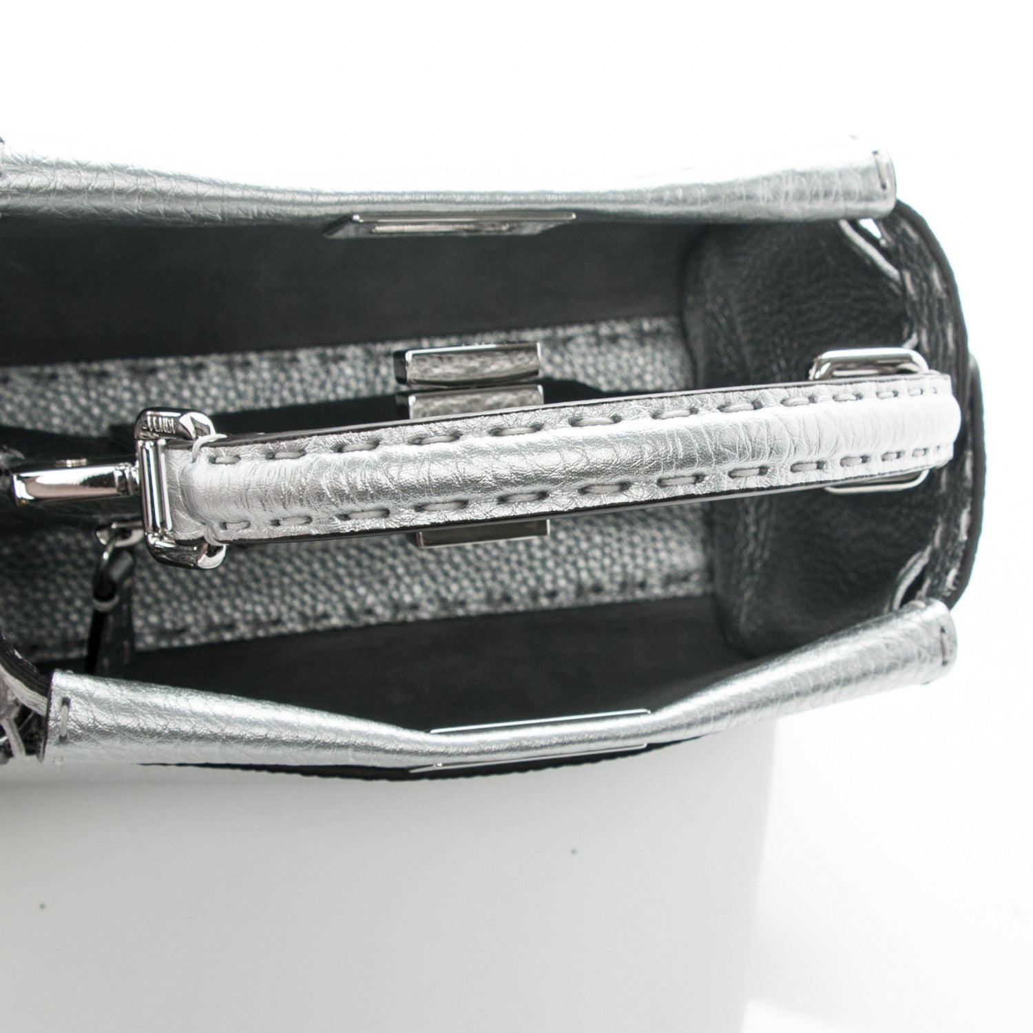 Fendi Cuoio Romano Lux Selleria Mini Peekaboo Iconic Satchel Argento 6 of 8