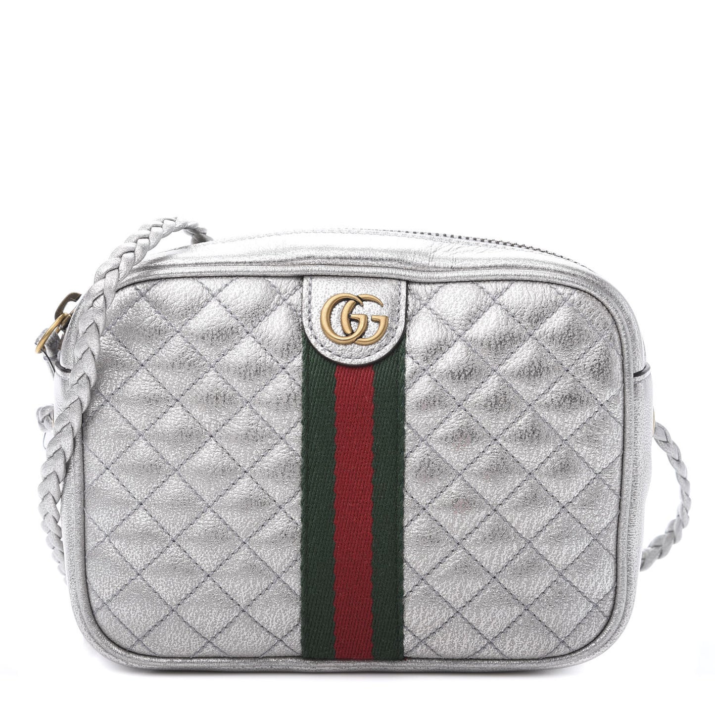 Laminated Nappa Web Trapuntata Mini GG Shoulder Bag Argento