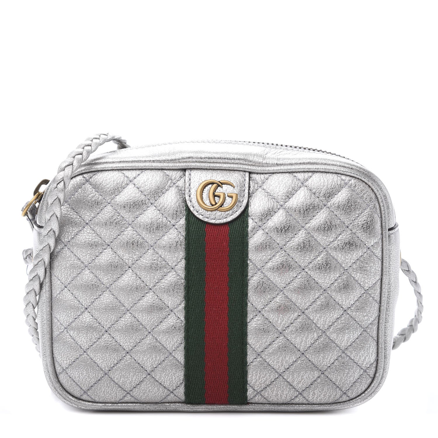 Gucci Laminated Nappa Web Trapuntata Mini GG Shoulder Bag Argento 1 of 10