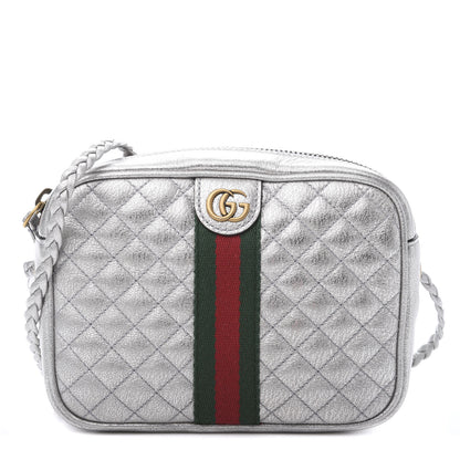 Gucci Laminated Nappa Web Trapuntata Mini GG Shoulder Bag Argento 1 of 10