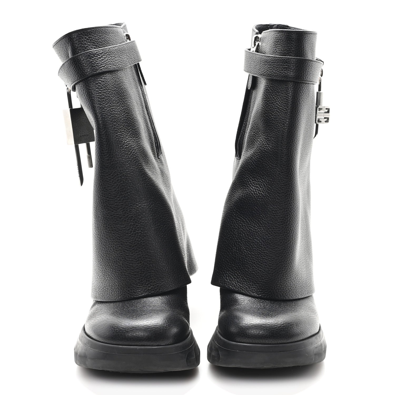 Givenchy Grained Calfskin Shark Lock Biker Ankle Boots 38 Black 3 of 10