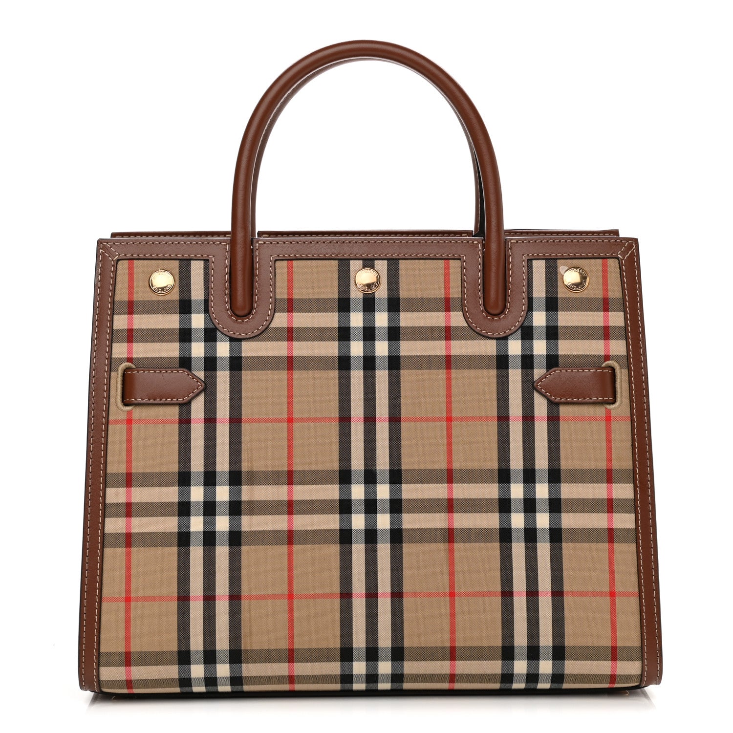 Burberry Calfskin Vintage Check Two Handle Title Bag Archive Beige 1 of 12