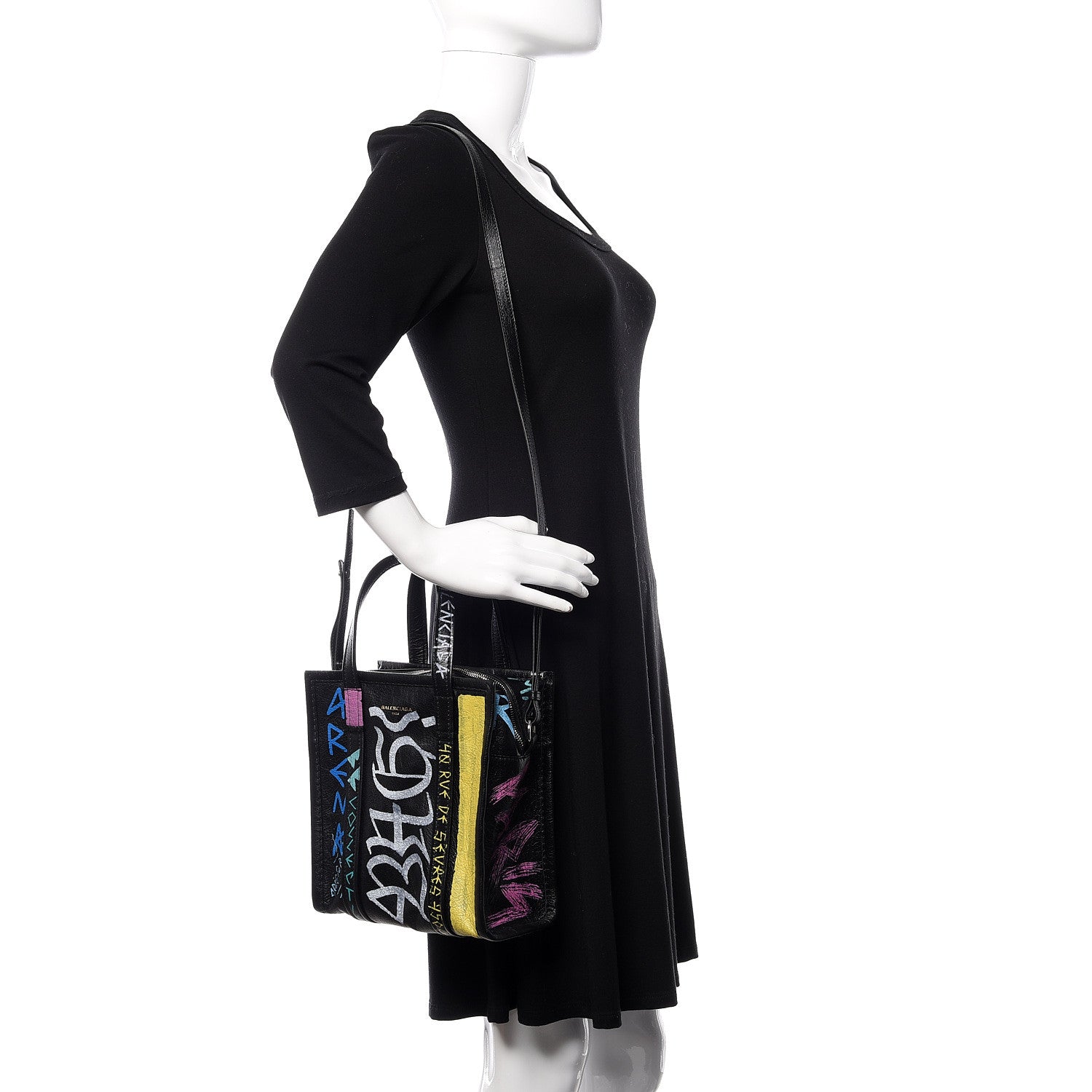 Balenciaga Agneau Arena Graffiti All Over XS Bazar Shopper Tote Black Multicolor 2 of 10