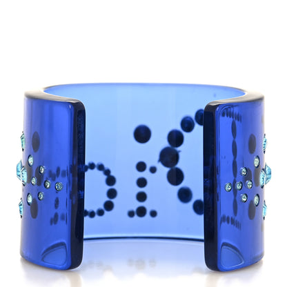 Christian Dior Resin Crystal Stud Logo Cuff Bracelet Blue 3 of 3
