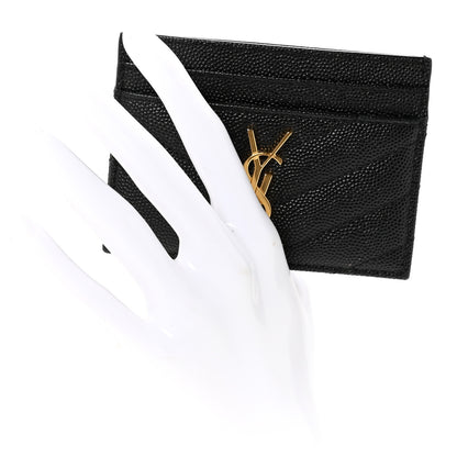Saint Laurent Grain De Poudre Matelasse Chevron Monogram Credit Card Case Black 2 of 7