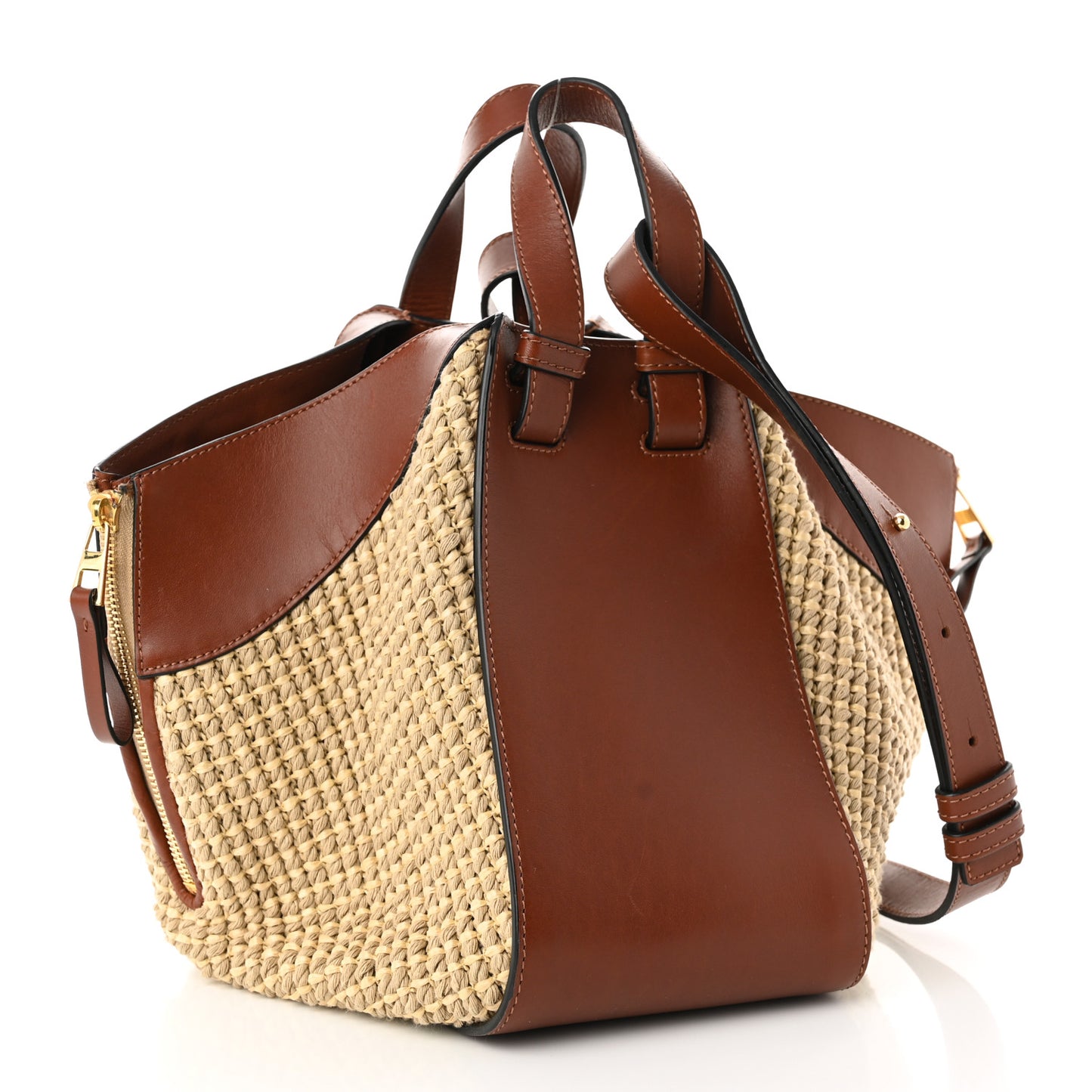 Calfskin Crochet Small Hammock Shoulder Bag Tan Natural