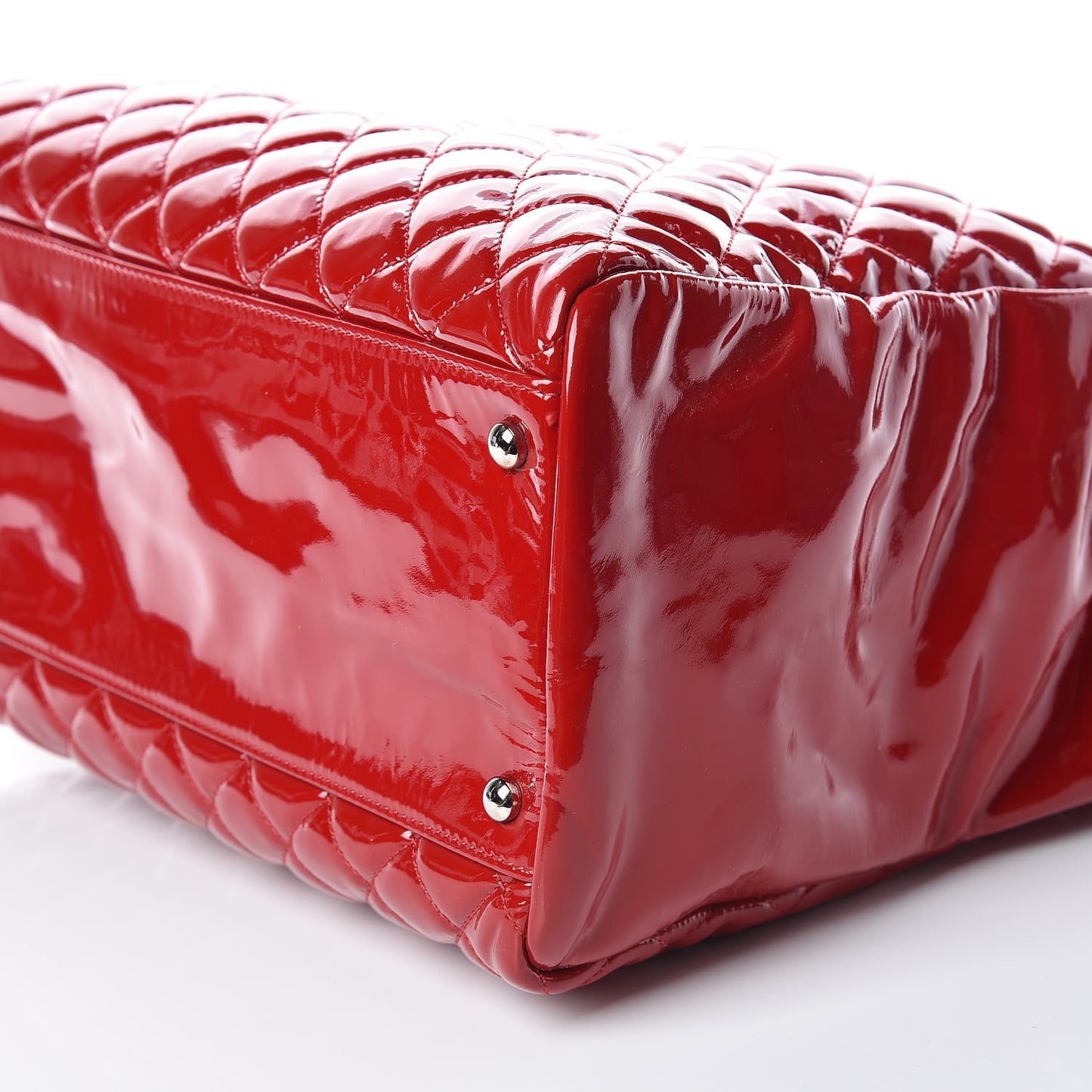 Patent Quilted Large Shopping Tote Red
