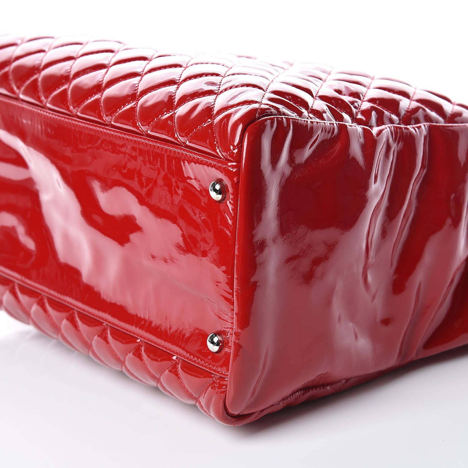 Chanel Patent Quilted Large Shopping Tote Red 6 of 10