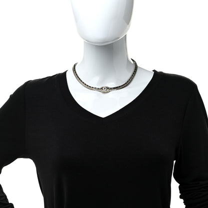 Chanel Metal Lambskin Crystal Chain CC Necklace Black Gold 2 of 5