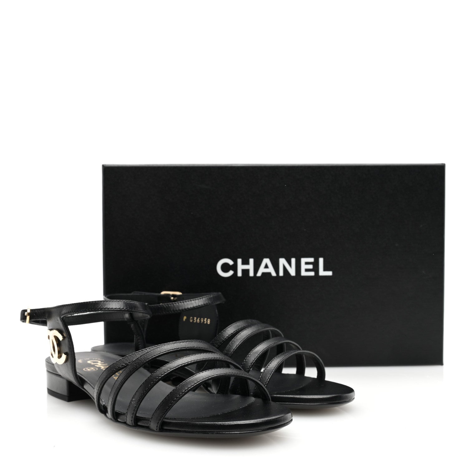 Chanel Lambskin CC Flat Sandals 36 Black 9 of 9