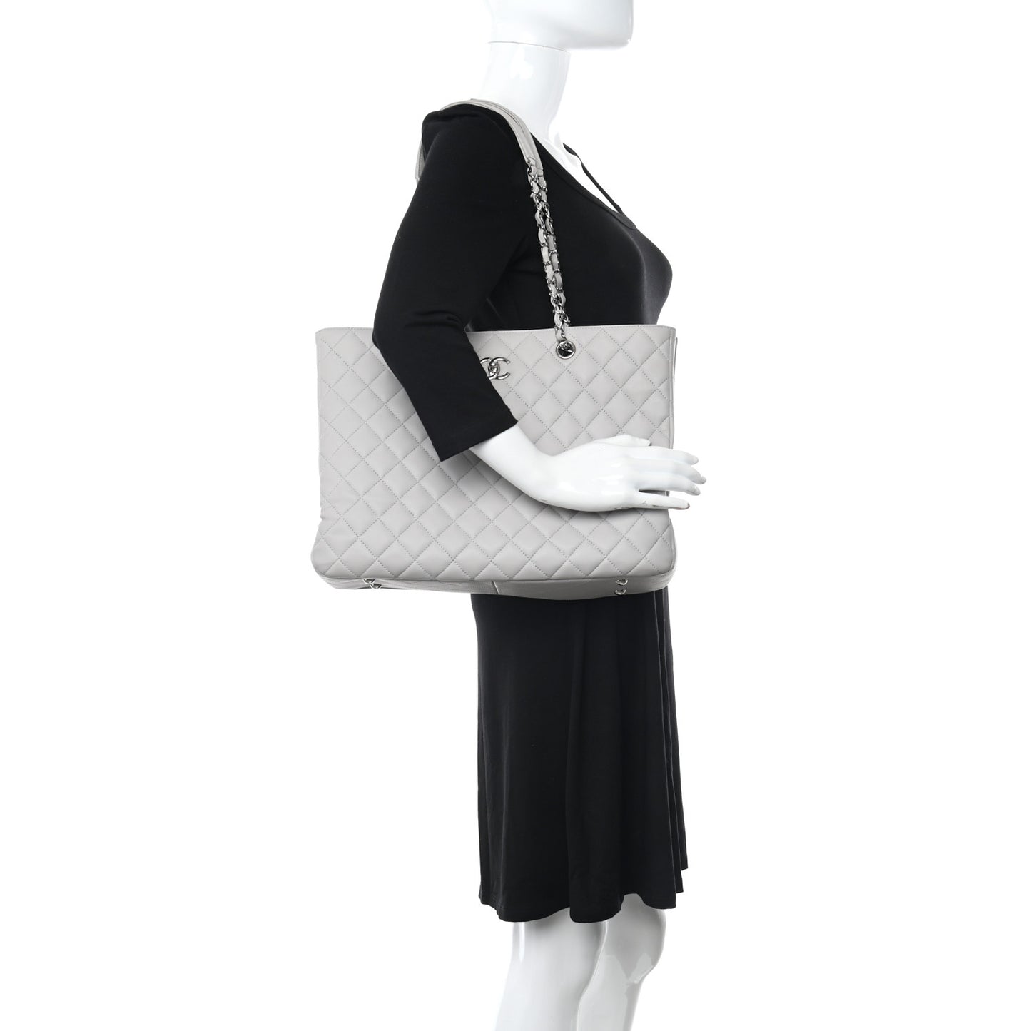 Calfskin Quilted Large Classic Shopping Tote Grey